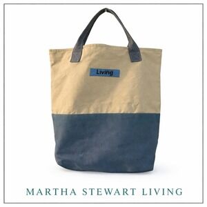 Vtg Martha Stewart Living Canvas Tote Bag Blue Beach Coastal Shopper Handbag